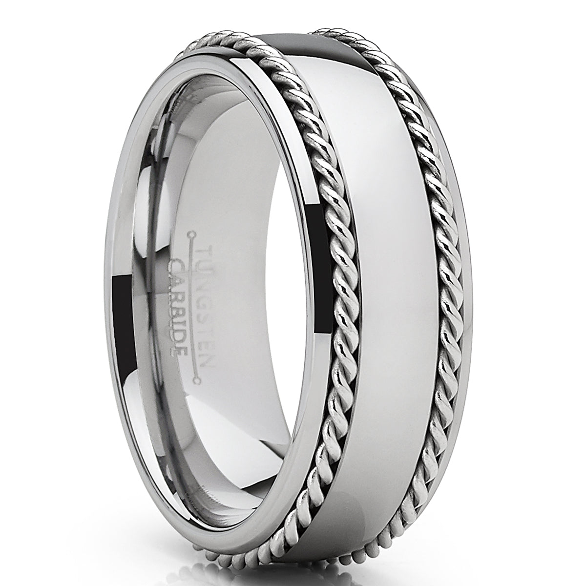 Tungsten Carbide Wedding Band Men's Ring with Braided Stainless Steel Cable Inlay