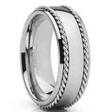 Tungsten Carbide Wedding Band Men's Ring with Braided Stainless Steel Cable Inlay