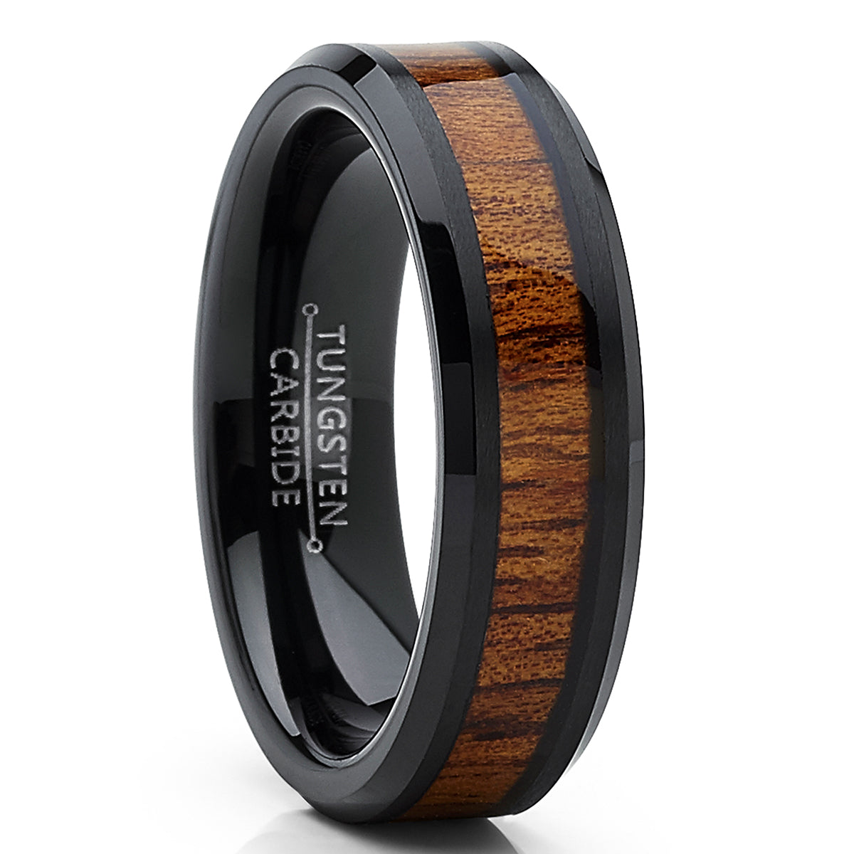 Koa Wood Tungsten Wedding Band Ring Brown Black 6MM