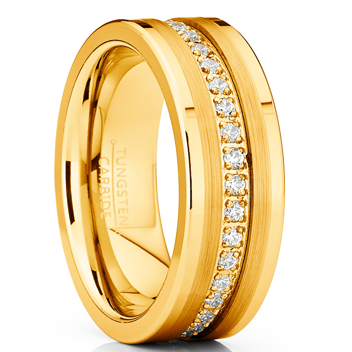 Men's Genuine Tungsten Black Wedding Band Eternity Ring Cubic Zirconia Comfort-Fit
