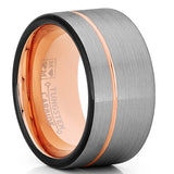 Tungsten Wedding Band Ring 12mm for Men Black & Rose Goldtone Pipe Cut