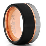 Tungsten Wedding Band Ring 12mm for Men Black & Rose Goldtone Pipe Cut
