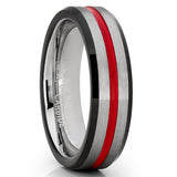 Tungsten Wedding Band Grooved Ring 6mm for Men's Black and Red