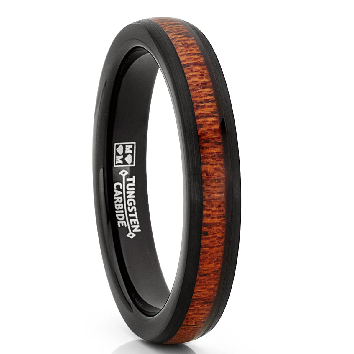 Men's Women's Black Tungsten Wedding Band Engagement Ring, Real Wood 4mm
