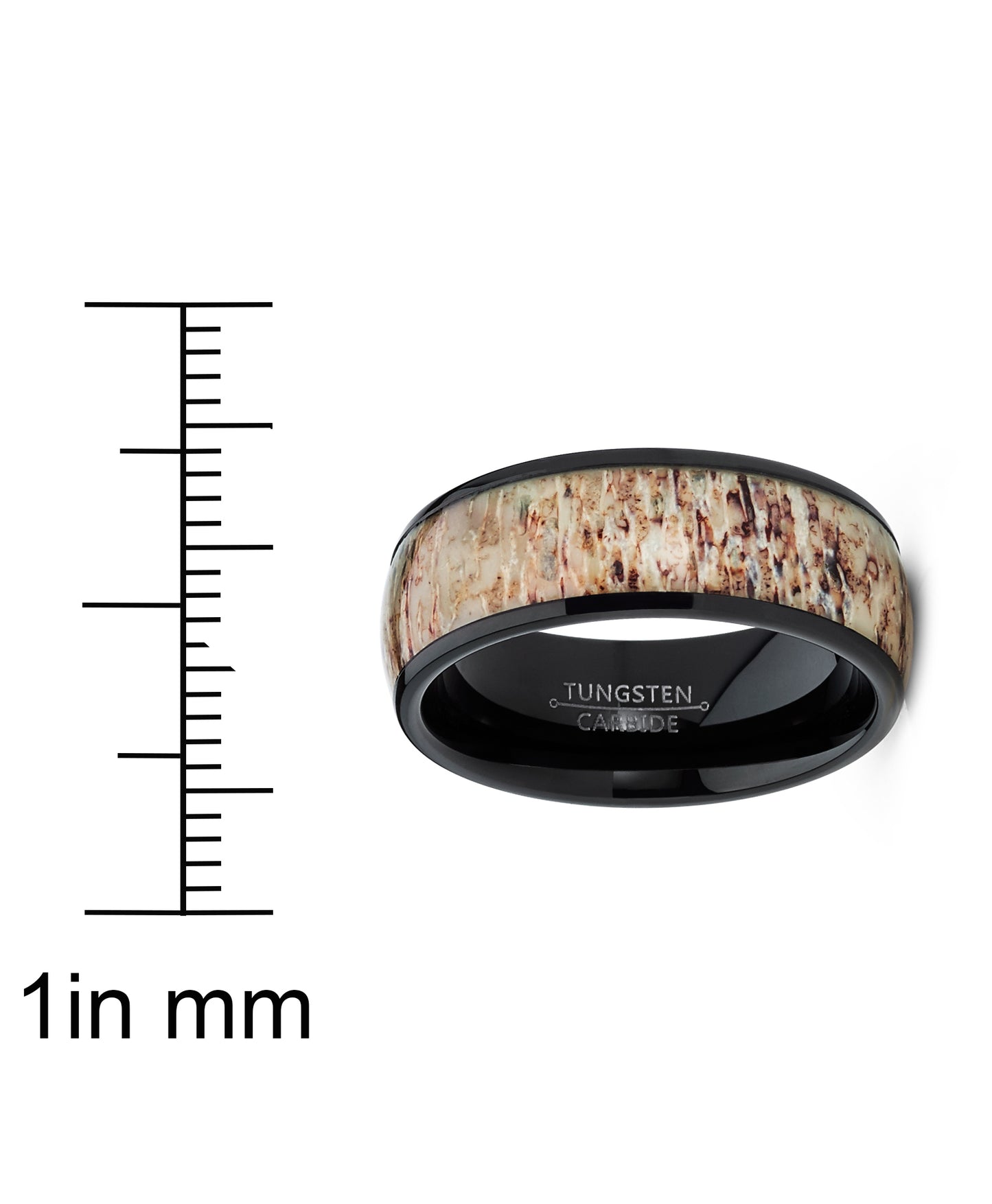 Unisex Men's Black Dome Tungsten Wedding Band Engagement Ring Deer Antler Inlay 8mm