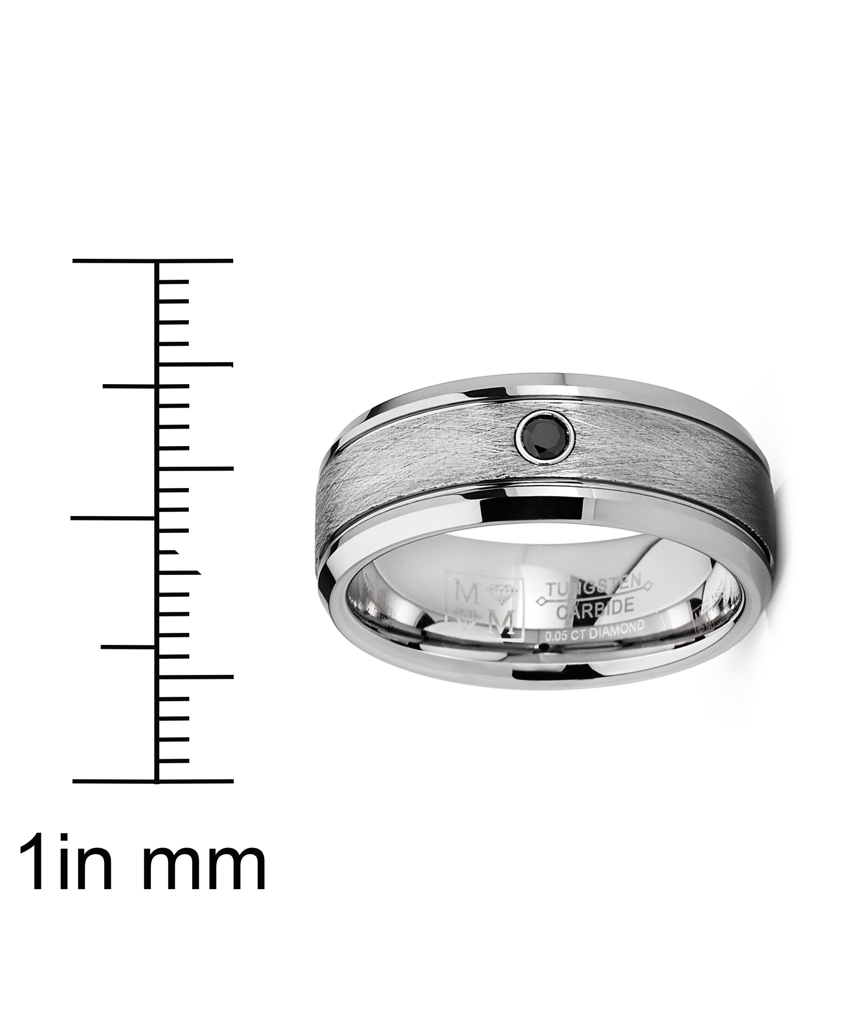 Men's Tungsten Wedding Band Engagement Ring  Textured Brushed Real 0.05 CT Black Diamond
