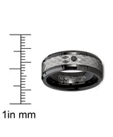 Men's Black Tungsten Wedding Band Engagement Ring Hammered Center Real 0.05 CT Black Diamond