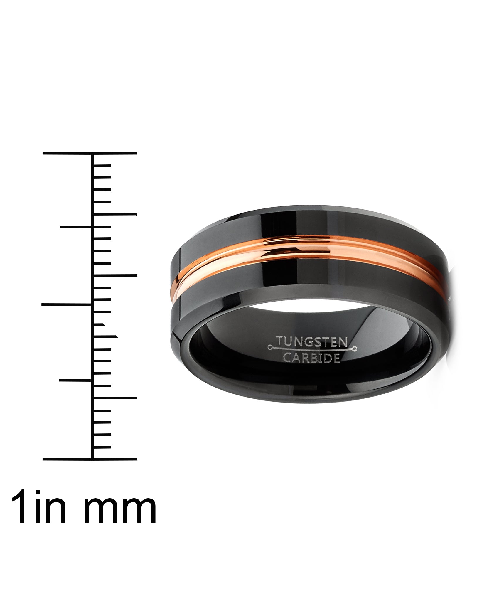 Men's Tungsten Wedding Band Ring Rose Goldtone Grooved Center Black 8MM 7-15