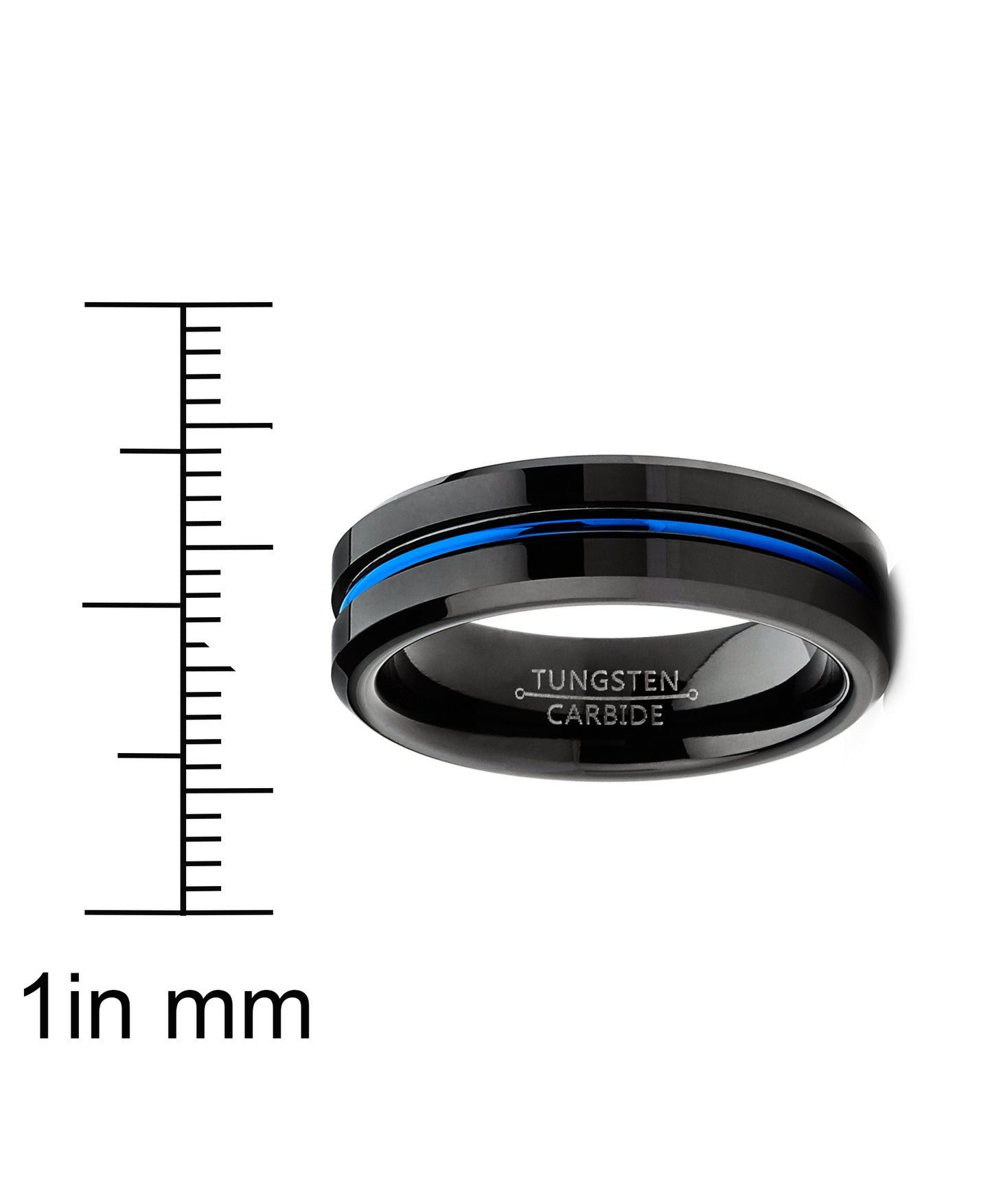 Men's Tungsten Wedding Band Black Ring Grooved Center Blue Comfort-Fit 6MM 5-13