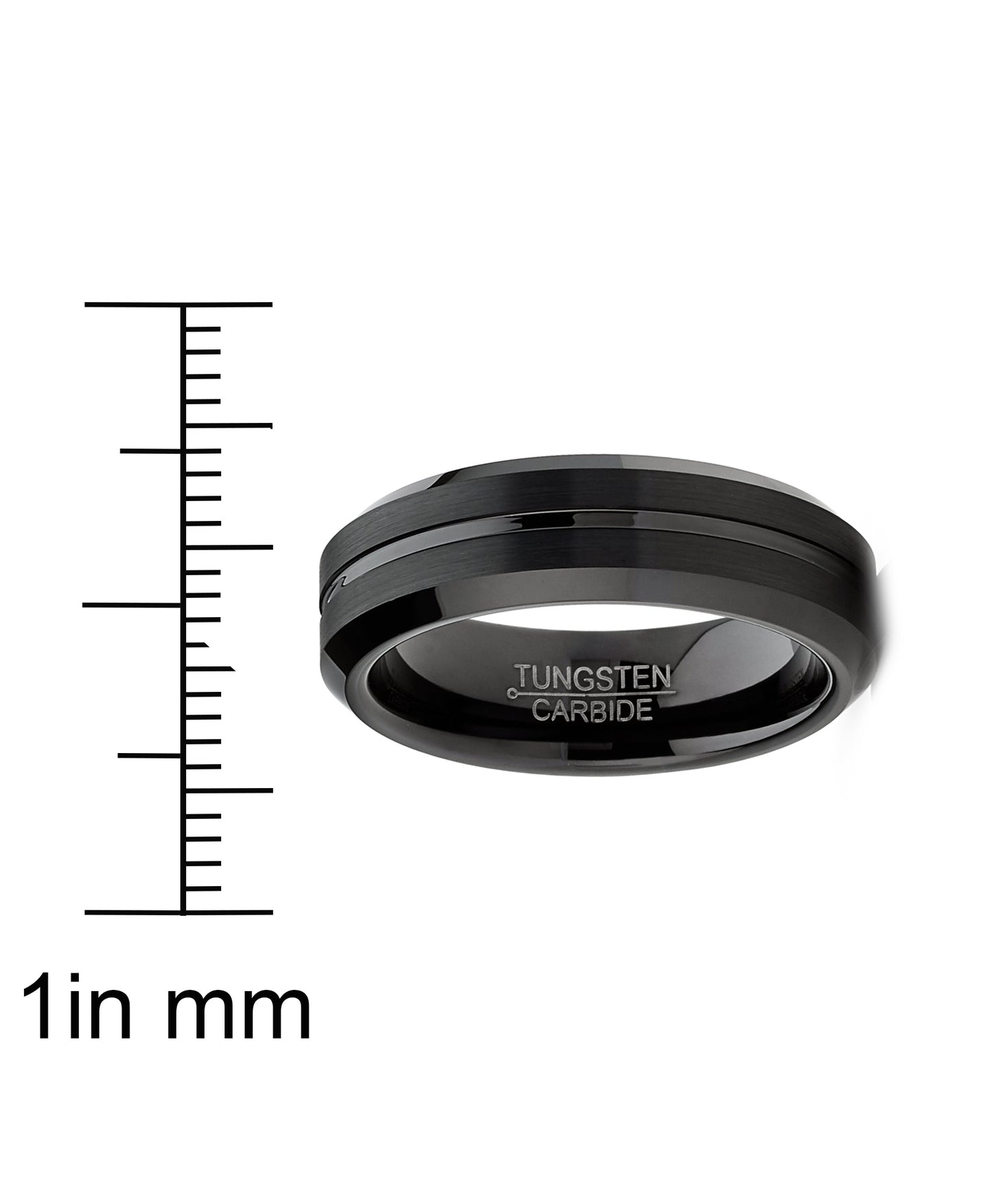 Mens Tungsten Wedding Band Black Ring Grooved Center 6MM Sizes 5-13