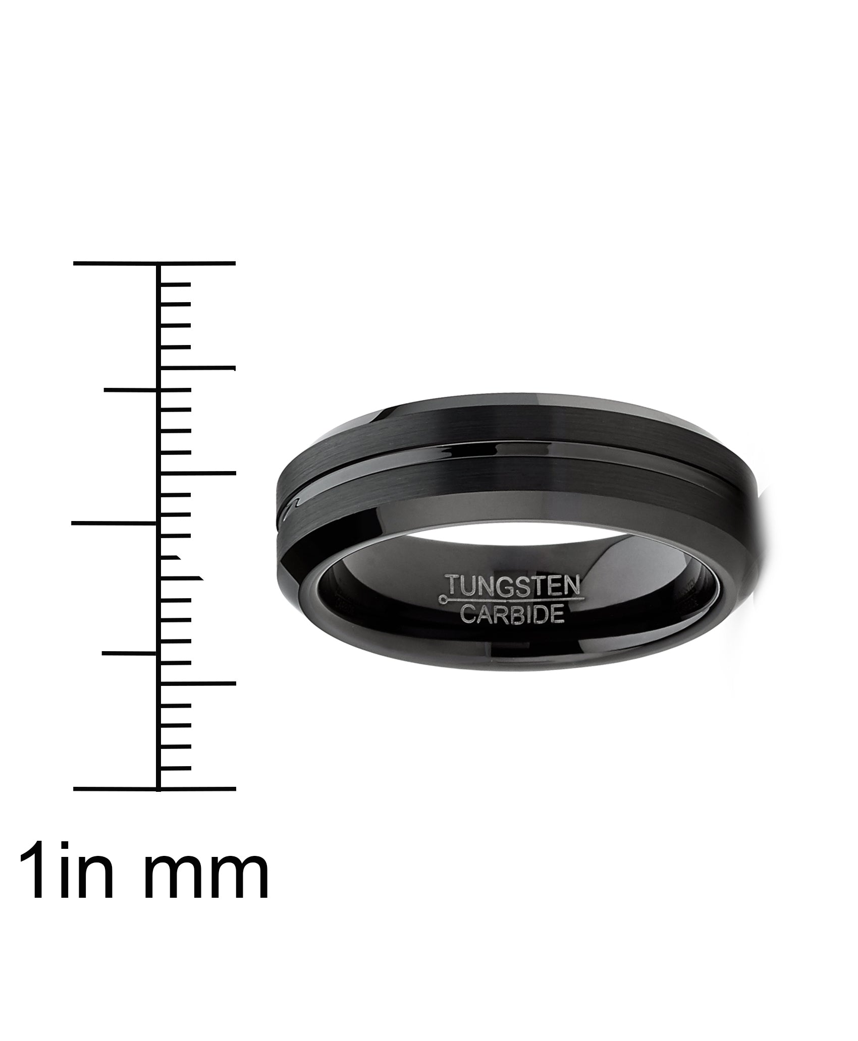 Mens Tungsten Wedding Band Black Ring Grooved Center 6MM Sizes 5-13