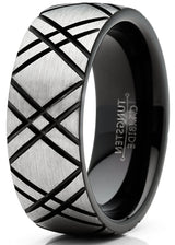 Mens Tungsten Ring Two-Tone Dome Wedding Band Black 8MM