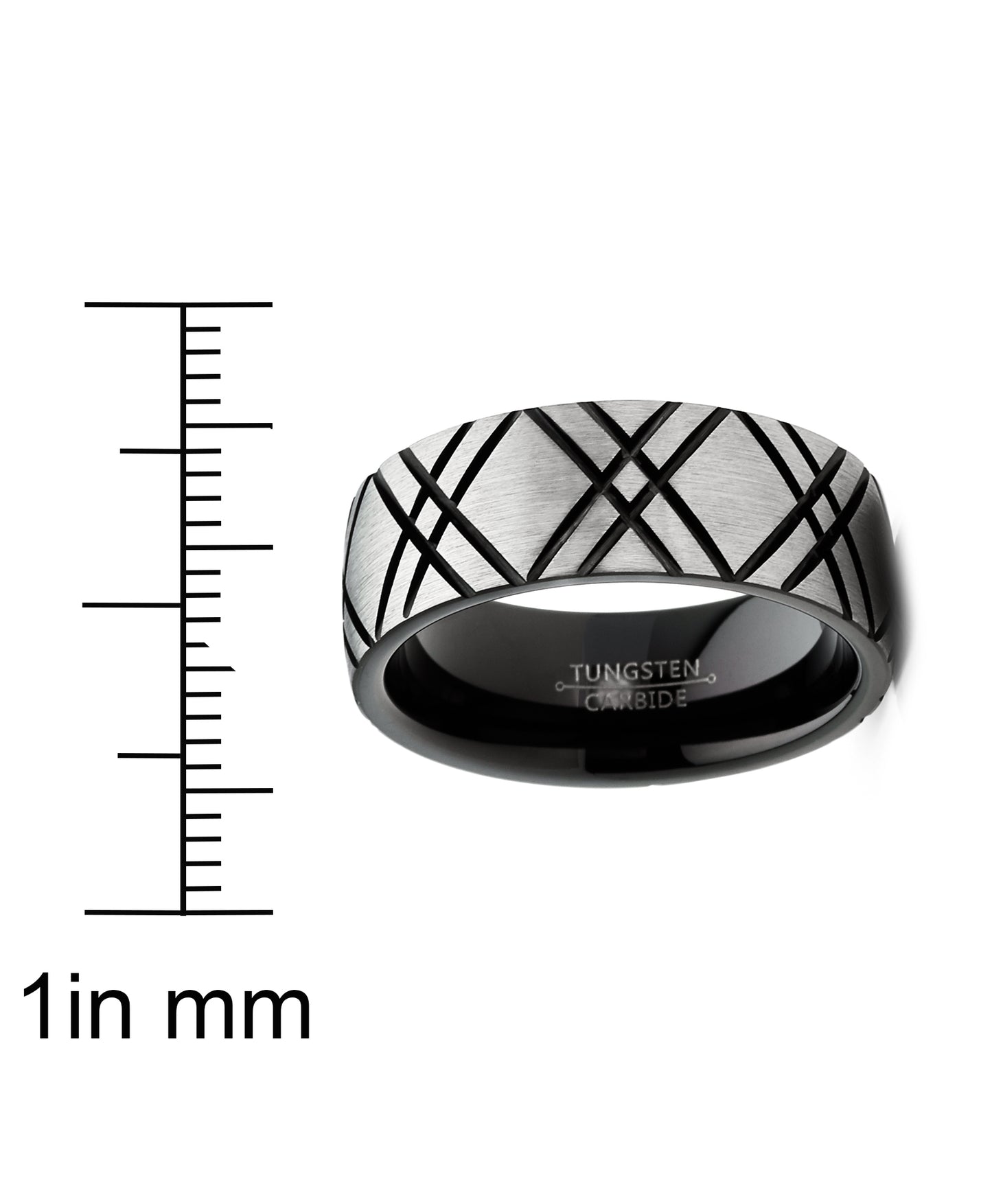 Mens Tungsten Ring Two-Tone Dome Wedding Band Black 8MM