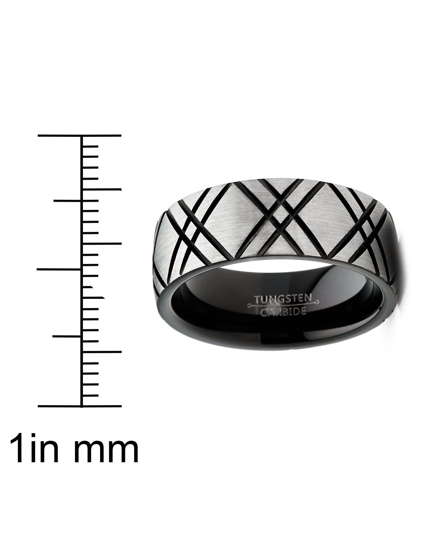 Mens Tungsten Ring Two-Tone Dome Wedding Band Black 8MM