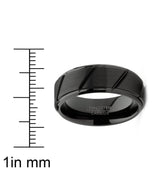 Mens Tungsten Ring Black Grooved Wedding Band Beveled Edges Comfort-fit 8MM