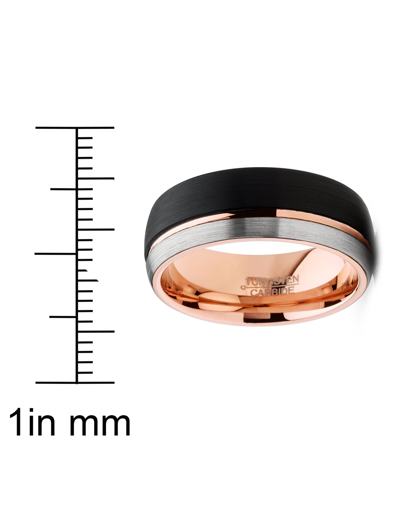 Mens Tungsten Ring Dome Wedding Band Tri-Color Groove Rose Goldtone Black Comfort-fit 8MM