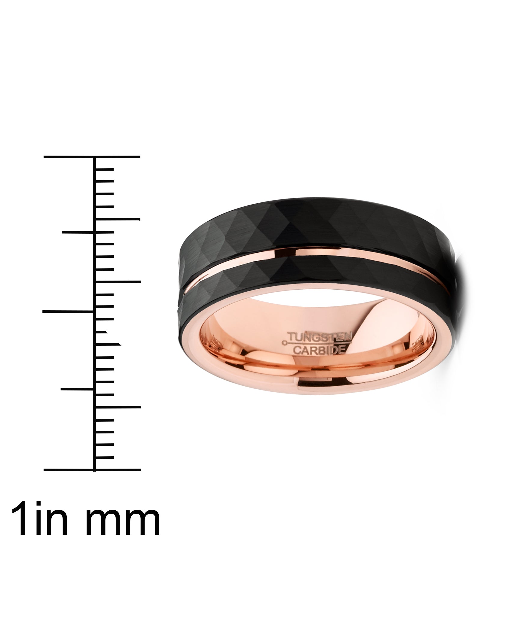 Mens Tungsten Wedding Band Ring Black Rose Goldtone Hammered Comfort-fit 8MM