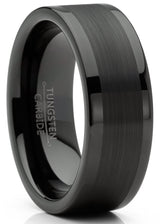 Mens Tungsten Ring Black Wedding Band High-Polish Comfort-fit 8MM