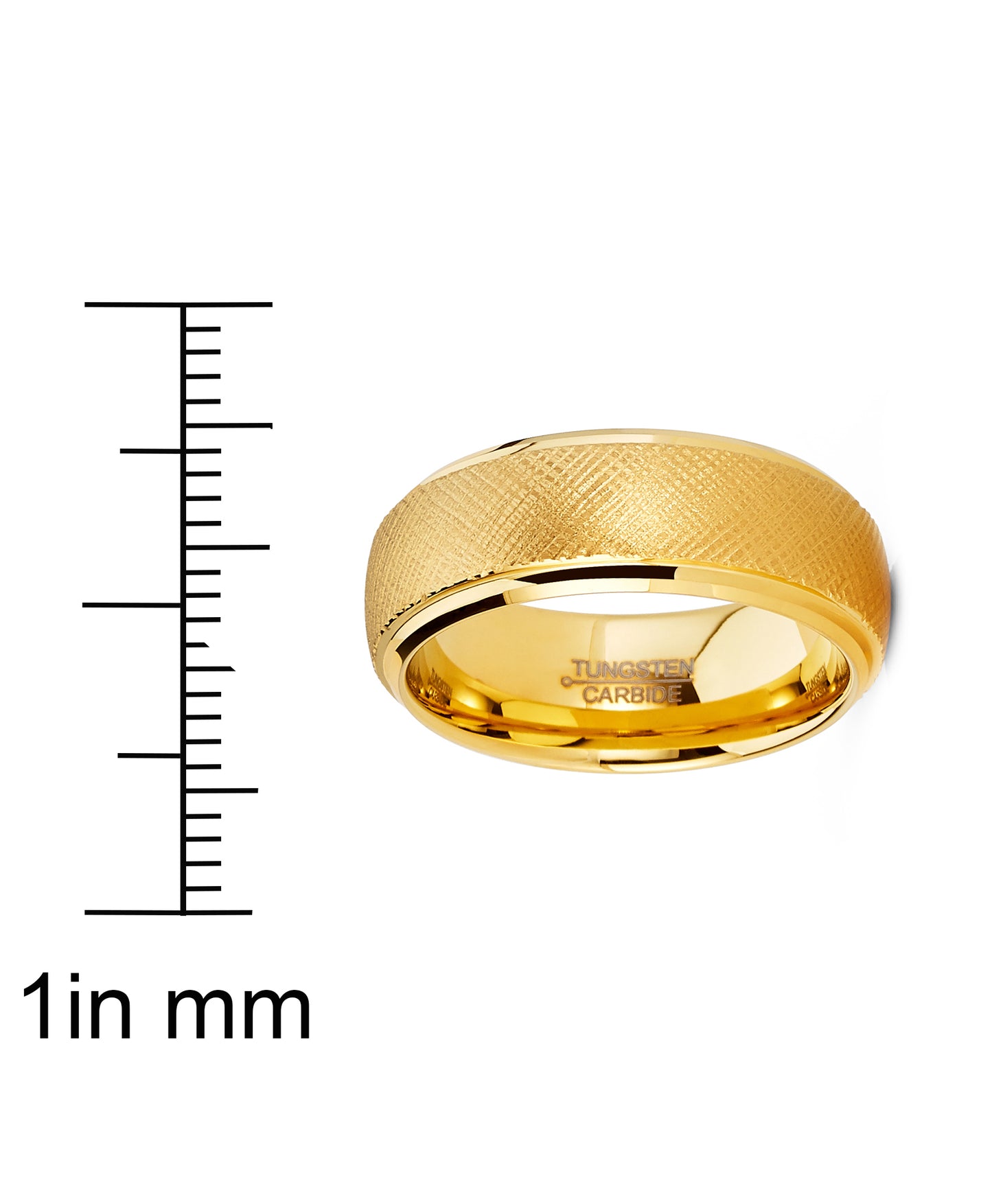 Mens Tungsten Ring Goldtone Wedding Band Dome Textured Brushed Comfort-fit 8MM