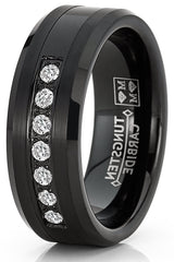 Mens Tungsten Ring Black Stainless Steel Wedding Band Round Cubic Zirconia 8MM