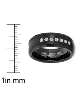 Mens Tungsten Ring Black Stainless Steel Wedding Band Round Cubic Zirconia 8MM