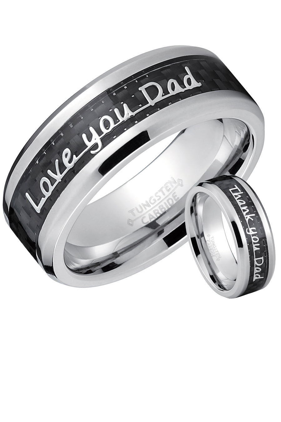 Men's Tungsten Carbide Ring Band Love you Thank you Dad Father's Day Carbon Fiber Inlay 8MM