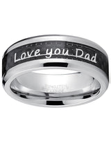 Men's Tungsten Carbide Ring Band Love you Thank you Dad Father's Day Carbon Fiber Inlay 8MM