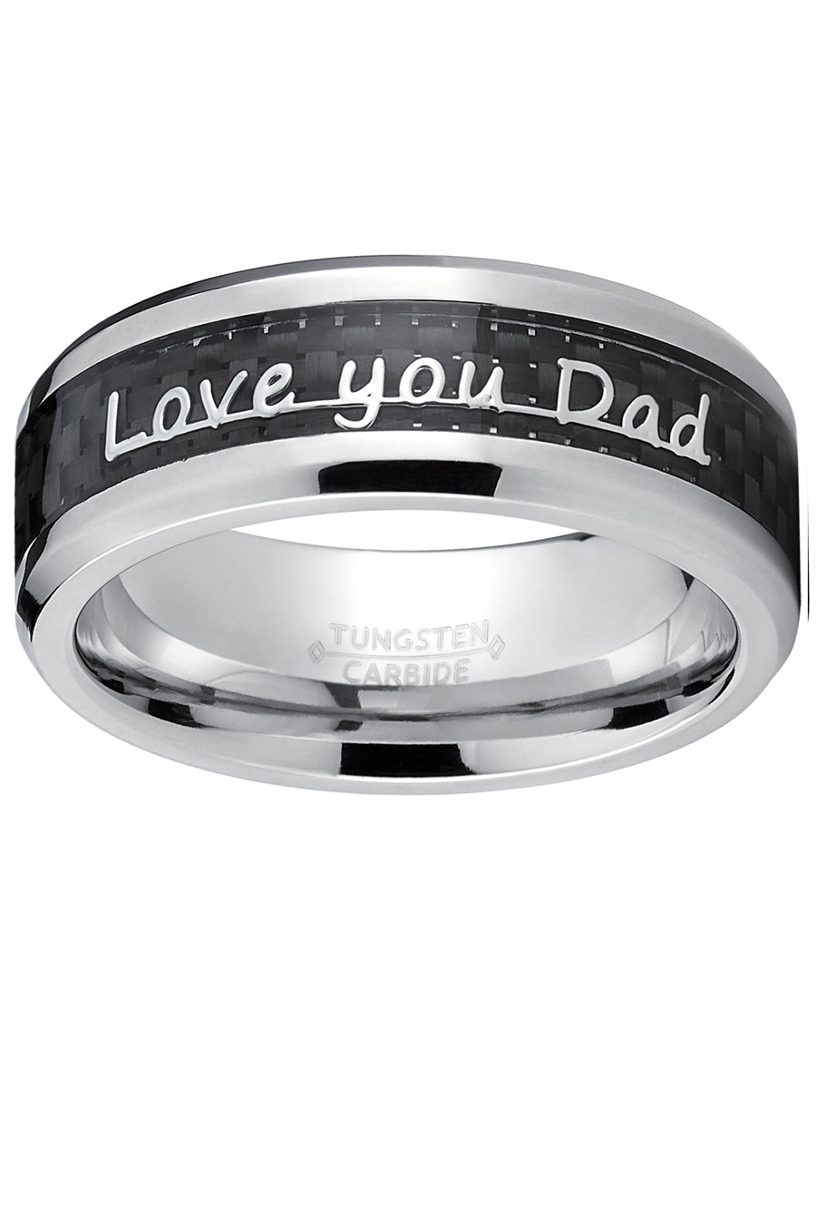 Men's Tungsten Carbide Ring Band Love you Thank you Dad Father's Day Carbon Fiber Inlay 8MM