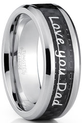 Men's Tungsten Carbide Ring Band Love you Thank you Dad Father's Day Carbon Fiber Inlay 8MM