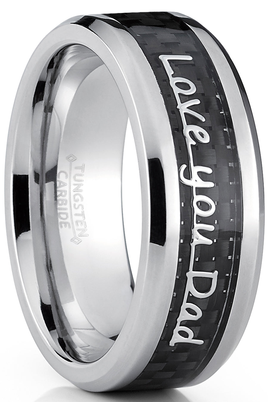 Men's Tungsten Carbide Ring Band Love you Thank you Dad Father's Day Carbon Fiber Inlay 8MM