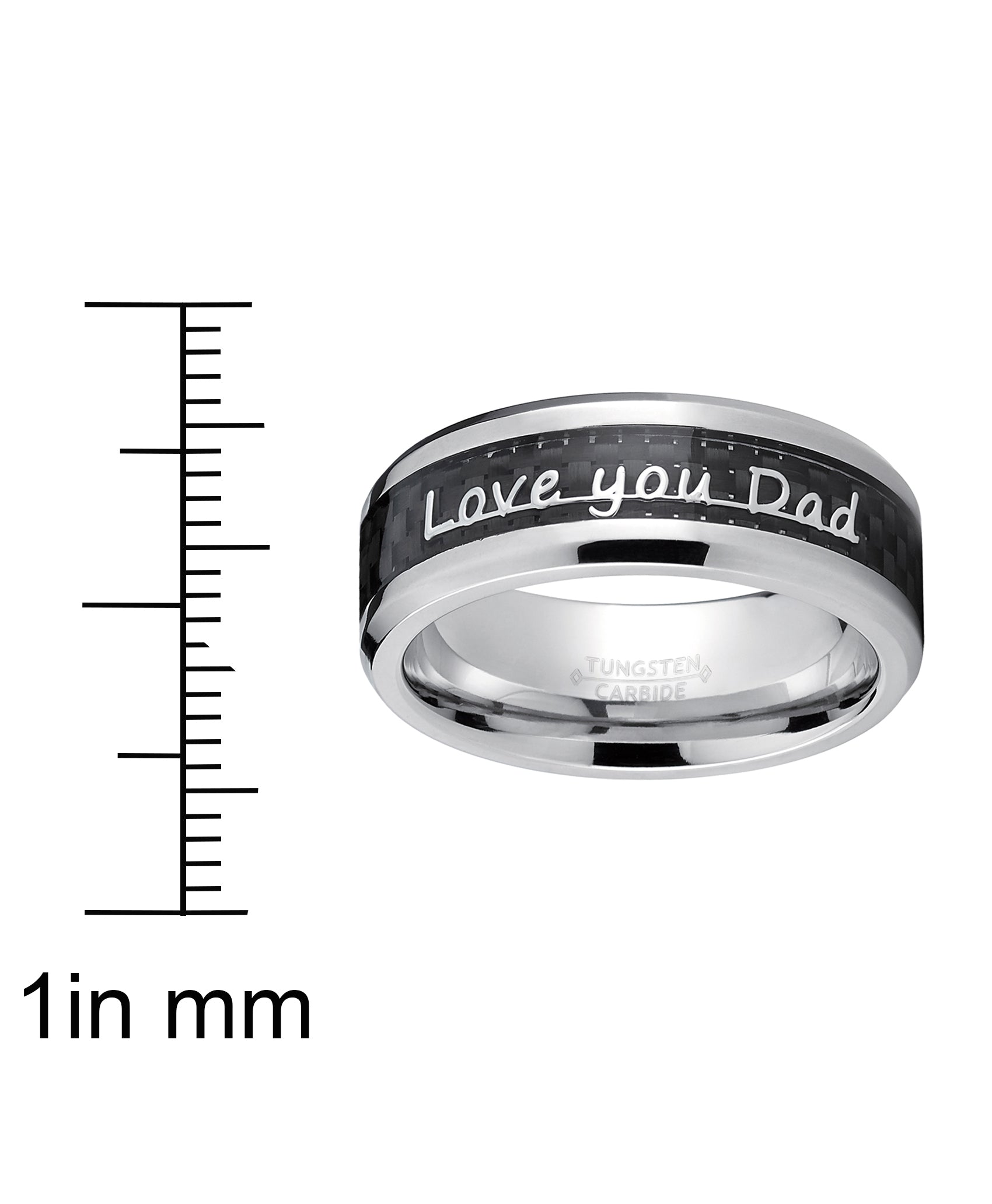 Men's Tungsten Carbide Ring Band Love you Thank you Dad Father's Day Carbon Fiber Inlay 8MM