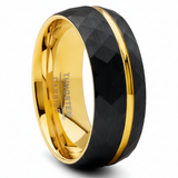 Men's Tungsten Carbide Ring Dome Hammered Black Goldtone Wedding Band 8MM
