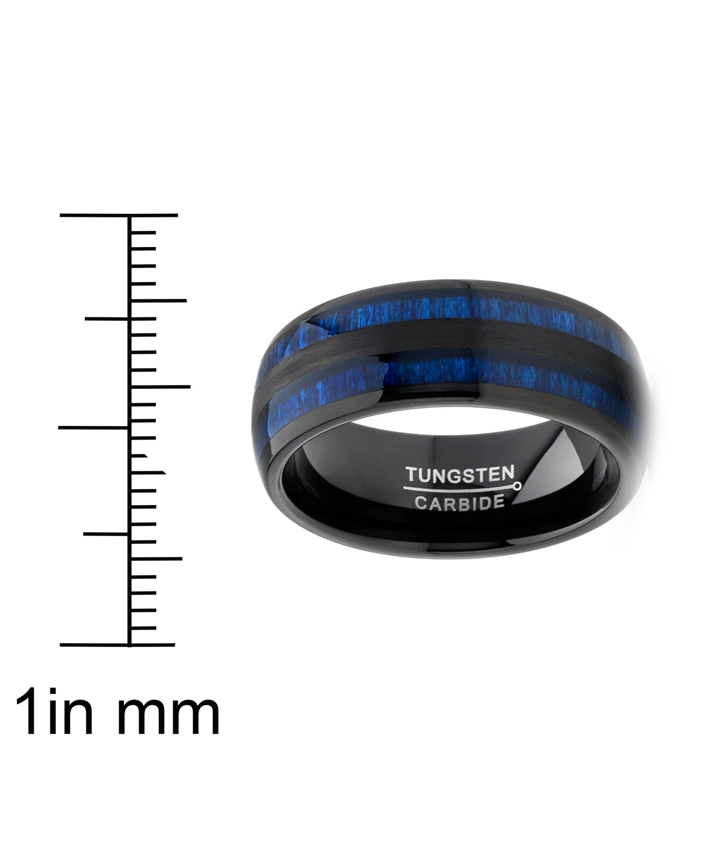 Men's Tungsten Carbide Ring Dome Real Blue Wood Inlay Wedding Band 8MM