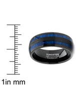 Men's Tungsten Carbide Ring Dome Real Blue Wood Inlay Wedding Band 8MM