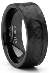 Men's Tungsten Carbide Ring Carbon Fiber Inlay Hammered Wedding Band Black 8MM