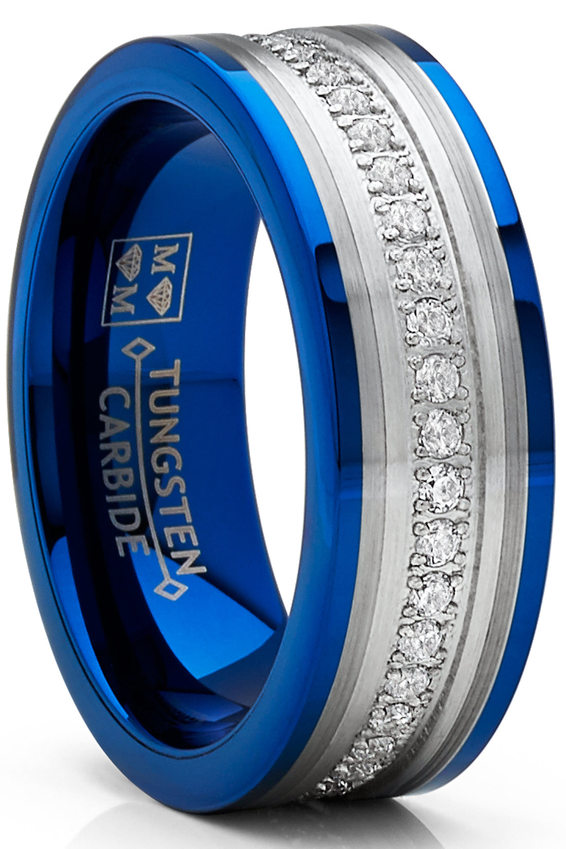 Men's Genuine Tungsten Black Wedding Band Eternity Ring Cubic Zirconia Comfort-Fit