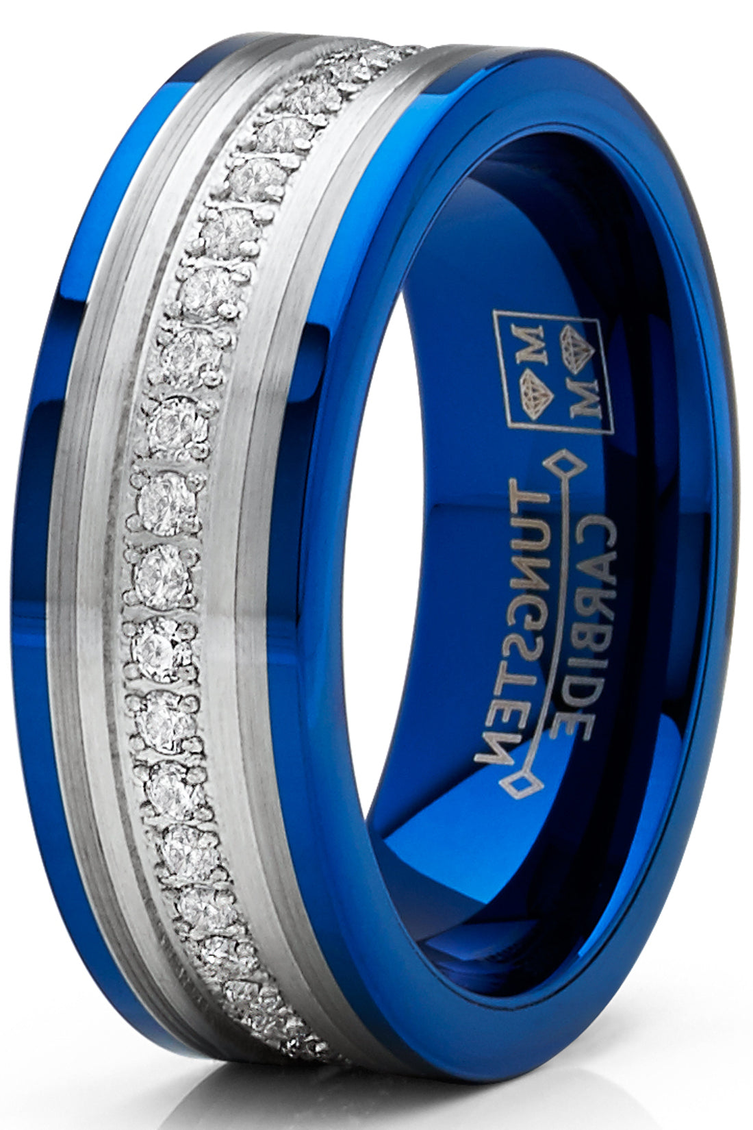 Men's Genuine Tungsten Black Wedding Band Eternity Ring Cubic Zirconia Comfort-Fit