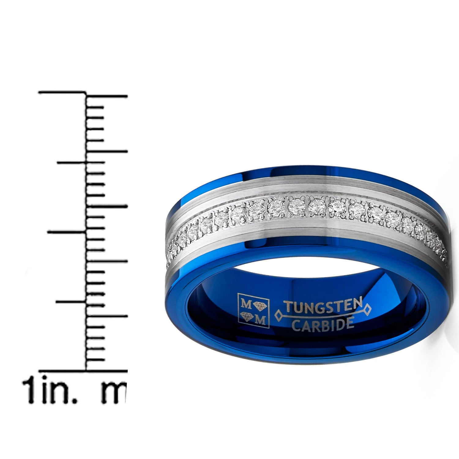 Men's Genuine Tungsten Black Wedding Band Eternity Ring Cubic Zirconia Comfort-Fit