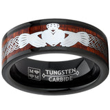 Men's Tungsten Irish Celtic Claddagh Wedding Band Wood Inlay 8MM Black