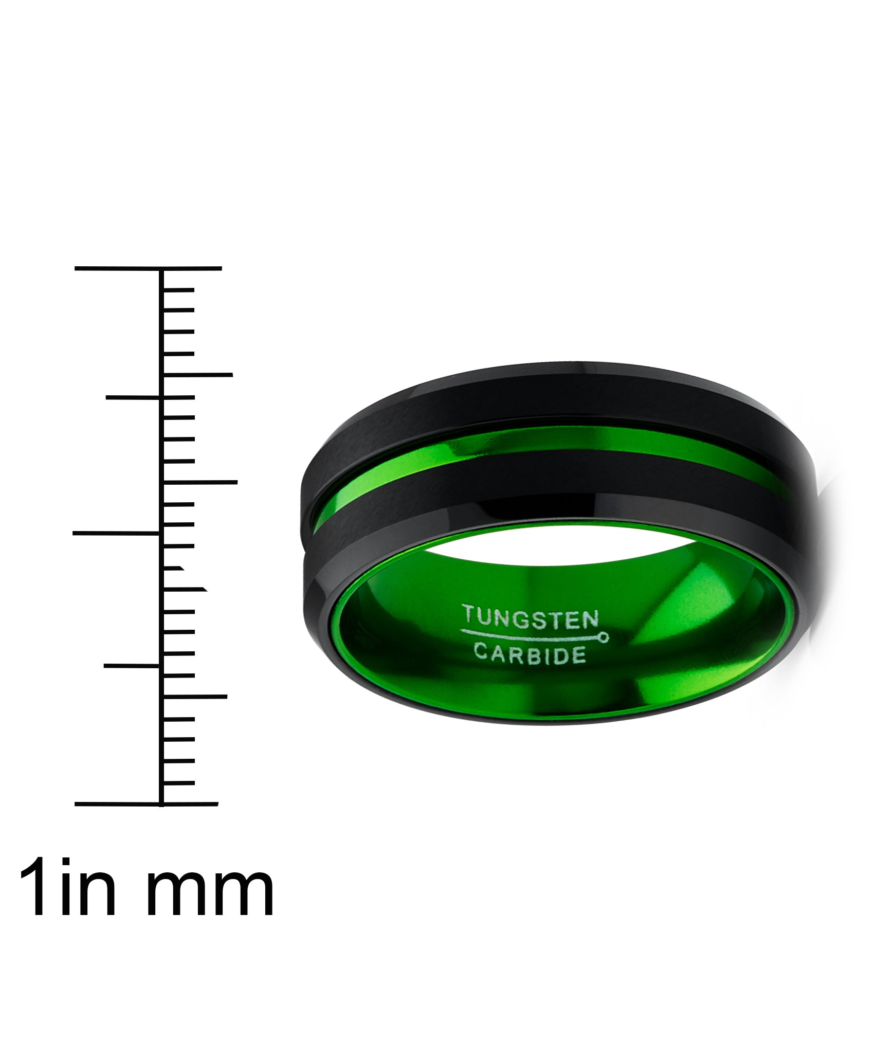 Men's Tungsten Carbide Ring Grooved Wedding Band Color Interior 8MM Blue Red Green Red