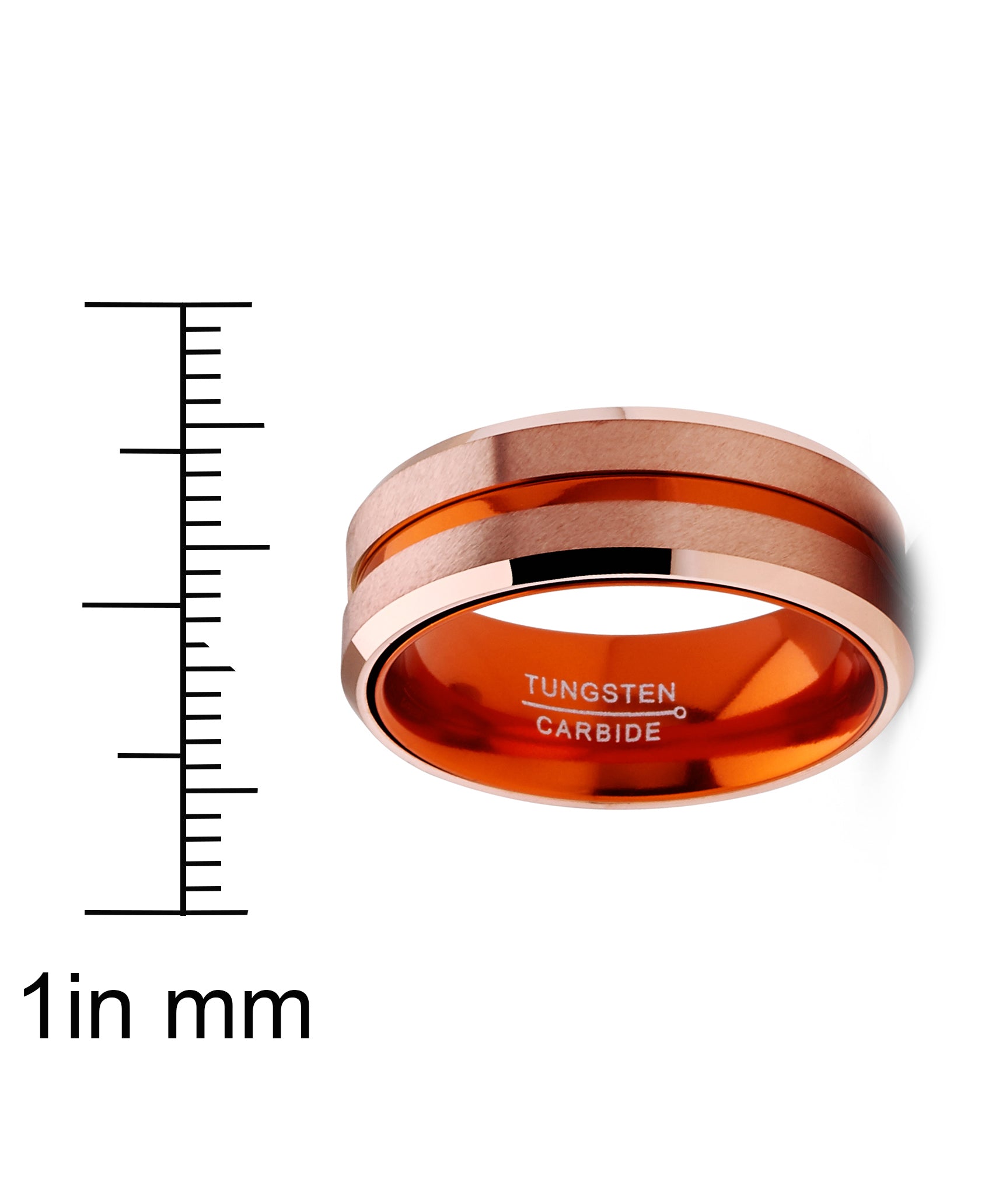 Tungsten Carbide Ring Wedding Band Rose Goldtone Orange Interior Comfort-Fit 8MM Unisex