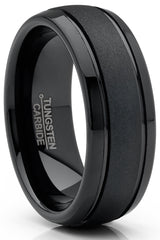 Men's Tungsten Carbide Ring Black Goldtone Dome Sandblasted Wedding Band 8MM