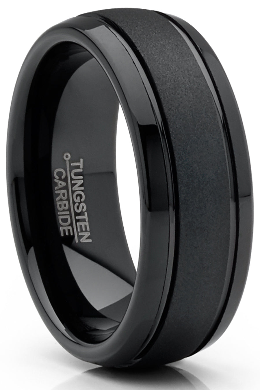 Men's Tungsten Carbide Ring Black Goldtone Dome Sandblasted Wedding Band 8MM