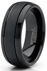 Men's Tungsten Carbide Ring Black Goldtone Dome Sandblasted Wedding Band 8MM
