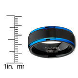 Men's Tungsten Carbide Wedding Band Ring Black Blue Edges 8MM Comfort-Fit