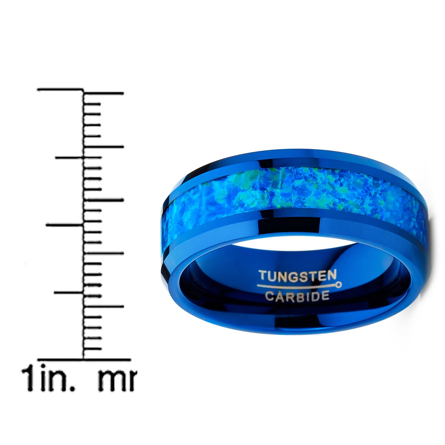 Men's Blue Green Crushed Opal Tungsten Wedding Band Ring Comfort Fit 8MM