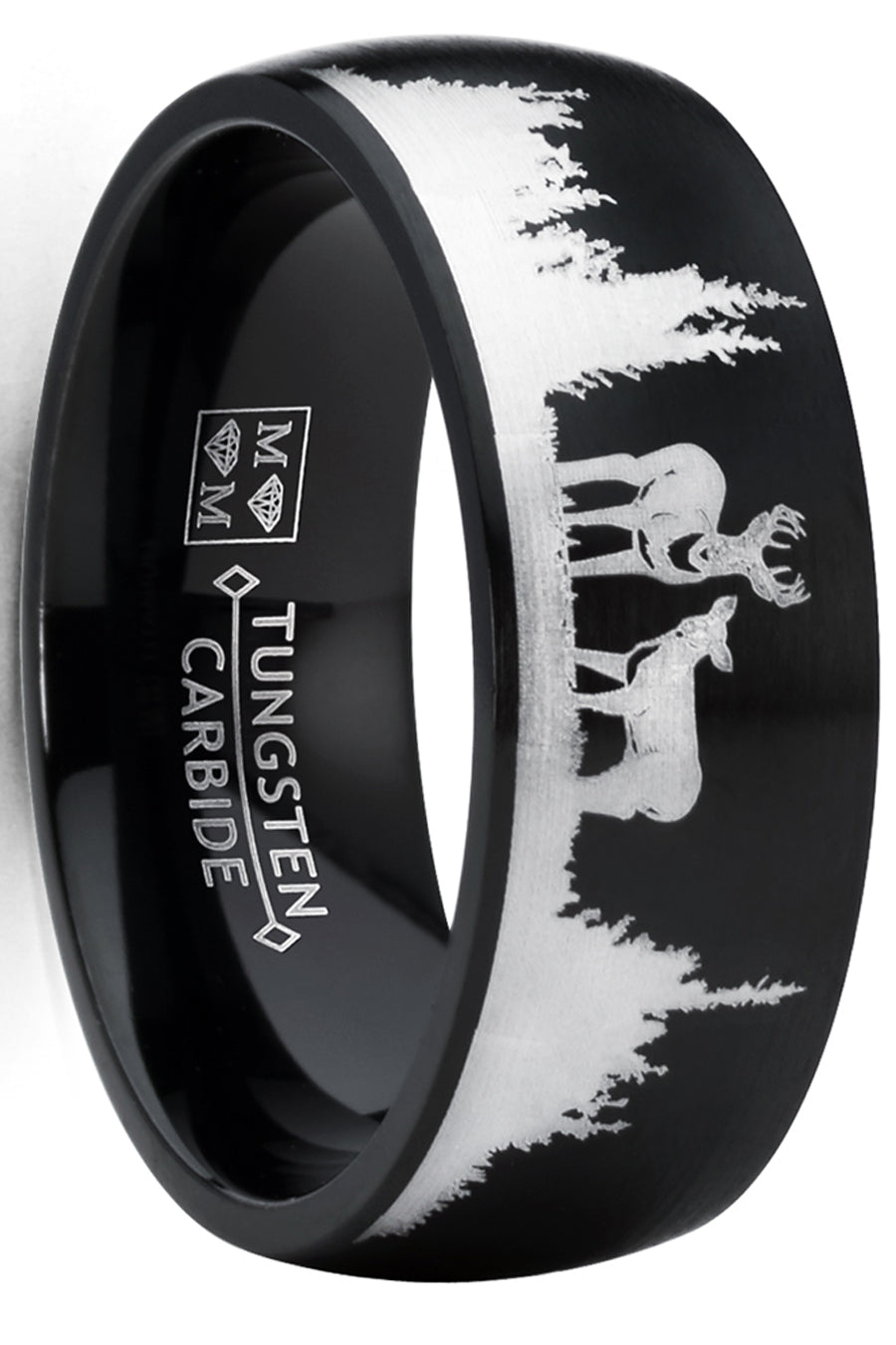 Men's Country Ring Black Tungsten Wedding Band Deer Nature Hunting 8MM