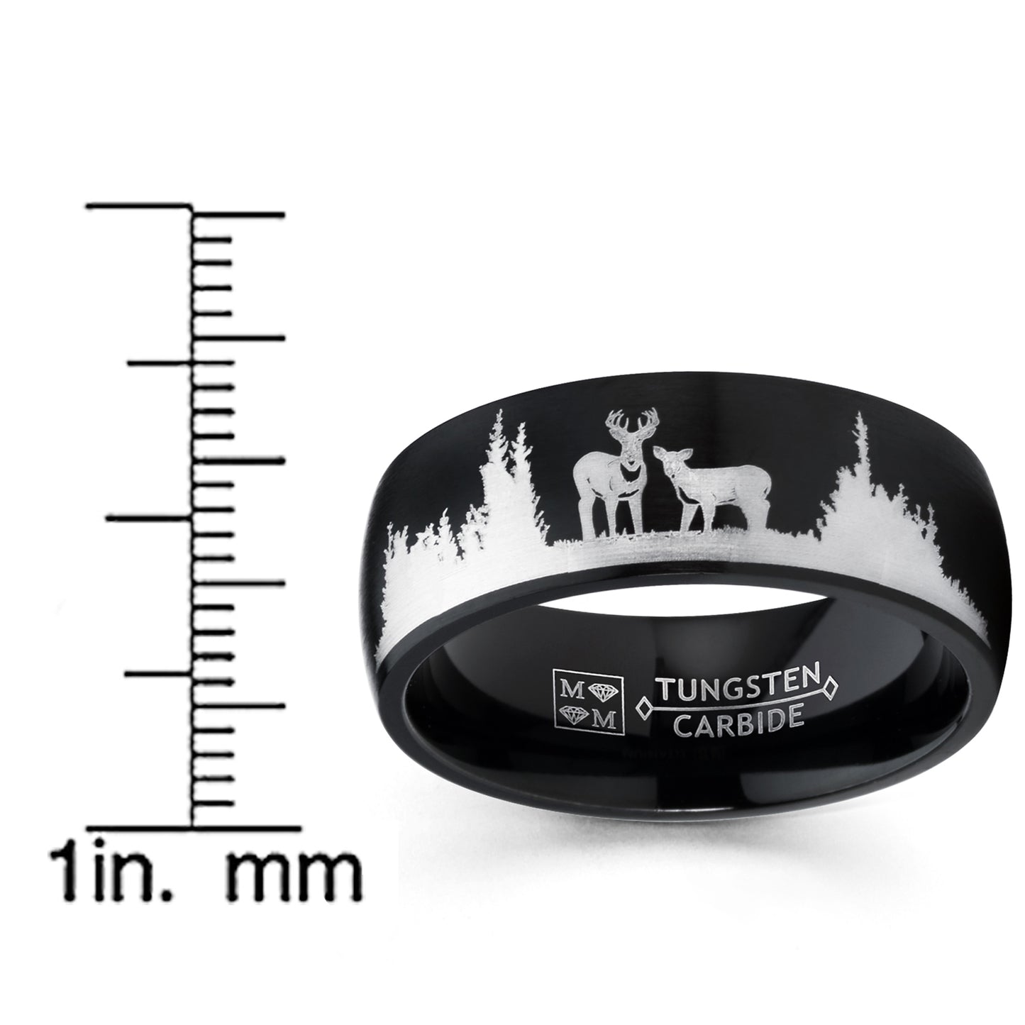 Men's Country Ring Black Tungsten Wedding Band Deer Nature Hunting 8MM