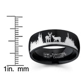 Men's Country Ring Black Tungsten Wedding Band Deer Nature Hunting 8MM
