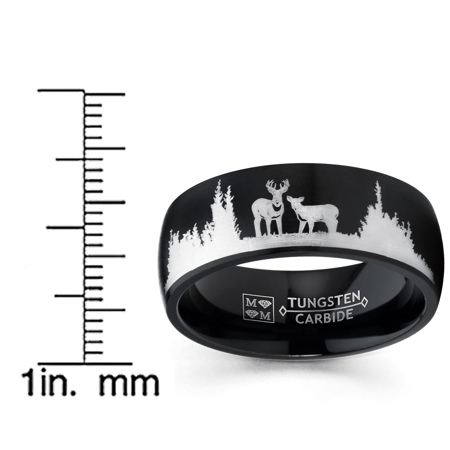 Men's Country Ring Black Tungsten Wedding Band Deer Nature Hunting 8MM